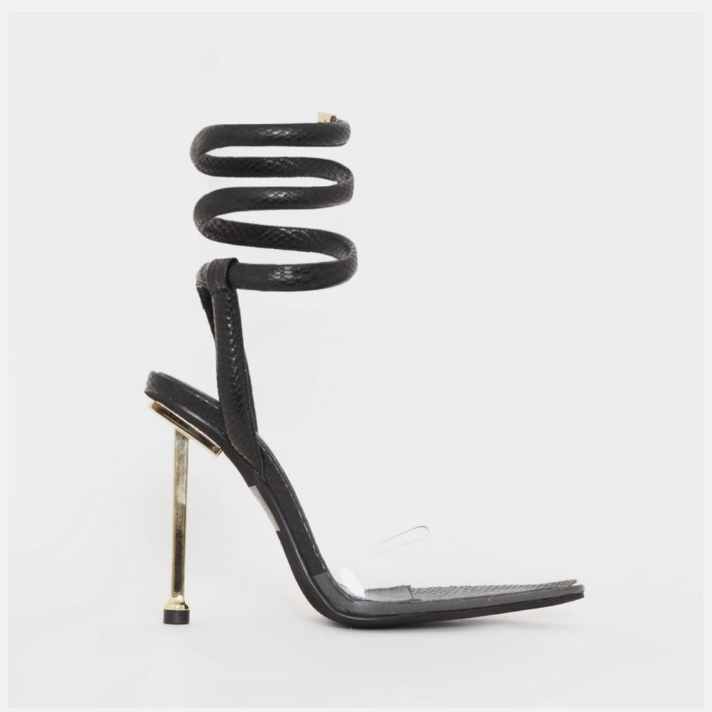 SIMMI SHOES FAUX SNAKESKIN SPIRAL HEELS